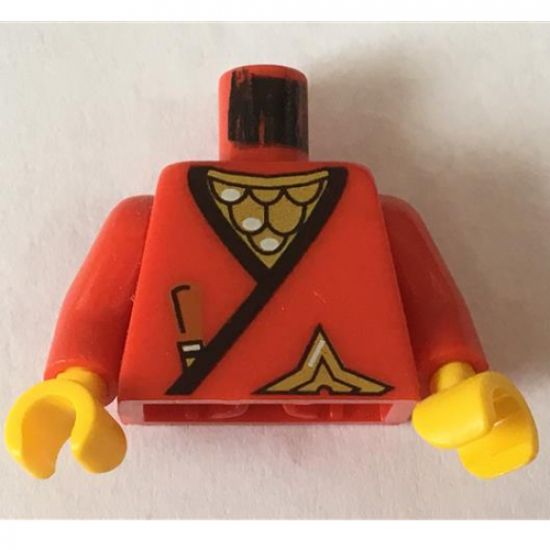 Torso Castle Ninja Wrap, Brown Dagger, Gold Star, Gold Scale Mail with White Highlights Pattern / Red Arms / Yellow Hands