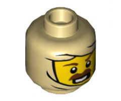 Minifigure, Head Yellow Face, Reddish Brown Thick Eyebrows, Moustache, Open Mouth with Teeth, Mummy Wrapping Pattern - Hollow Stud