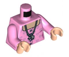 Torso Female, Silver Necklace with Charms, Light Nougat Neck and Medium Lavender Heart Outlines Pattern / Bright Pink Arms / Light Nougat Hands