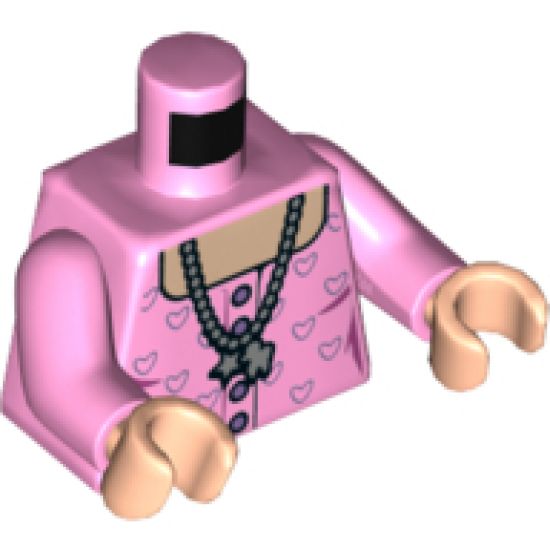 Torso Female, Silver Necklace with Charms, Light Nougat Neck and Medium Lavender Heart Outlines Pattern / Bright Pink Arms / Light Nougat Hands