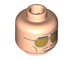 Minifigure, Head Dark Bluish Gray Eyebrows and Moustache, Silver and Gold Sunglasses Pattern - Hollow Stud