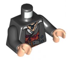 Torso PotC Topcoat with Red and Gold Vest and Dark Bluish Gray Belt Pattern / Black Arms / Light Nougat Hands