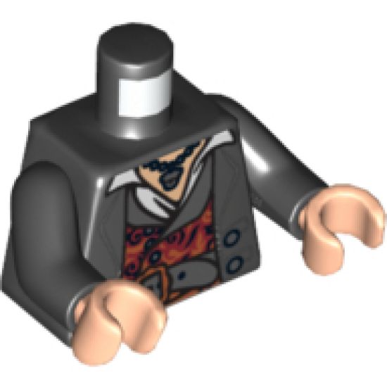 Torso PotC Topcoat with Red and Gold Vest and Dark Bluish Gray Belt Pattern / Black Arms / Light Nougat Hands