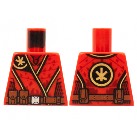 Torso Tunic, Gold Ninjago Logogram 'K', Dark Red Mesh, Reddish Brown Belt Pattern