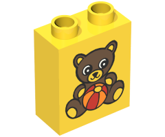 Duplo, Brick 1 x 2 x 2 with Teddy Bear and Ball Pattern