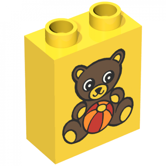 Duplo, Brick 1 x 2 x 2 with Teddy Bear and Ball Pattern
