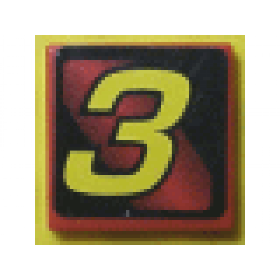 Tile 2 x 2 with Number  3 Yellow on Red and Black Background Pattern (Sticker) - Set 8219