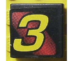 Tile 2 x 2 with Number  3 Yellow on Red and Black Background Pattern (Sticker) - Set 8219