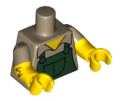 Torso Simpsons Shirt with Dark Green Overalls Pattern / Yellow Arms with Hair and Dark Tan Short Sleeves Pattern / Yellow Hands