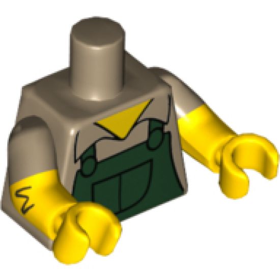 Torso Simpsons Shirt with Dark Green Overalls Pattern / Yellow Arms with Hair and Dark Tan Short Sleeves Pattern / Yellow Hands
