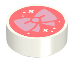 Tile, Round 1 x 1 with Bright Pink Bow and White Stars on Coral Background Pattern