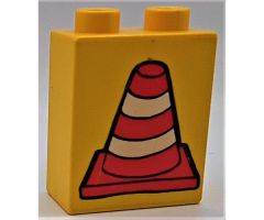 Duplo, Brick 1 x 2 x 2 with Construction Cone 2 Pattern