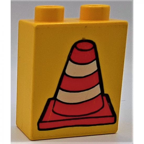 Duplo, Brick 1 x 2 x 2 with Construction Cone 2 Pattern