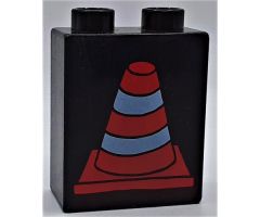 Duplo, Brick 1 x 2 x 2 with Construction Cone 2 Pattern