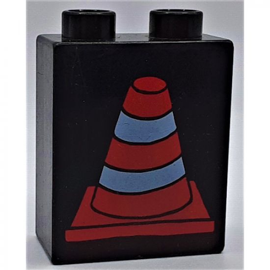 Duplo, Brick 1 x 2 x 2 with Construction Cone 2 Pattern