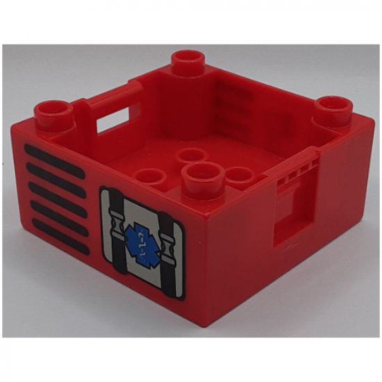 Duplo Container Box 4 x 4 with Studs on Corners with Rescue / Staff of Asclepius and Hammer and Axe Pattern
