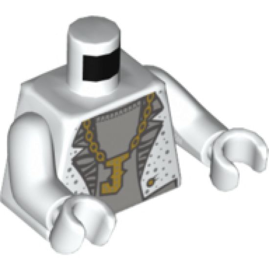 Torso Batman Jacket with Silver Dots, Light Gray Lapels and Shirt, Gold 'J' Necklace and Gold 'J' on Back Pattern (Disco Joker) / White Arms / White Hands