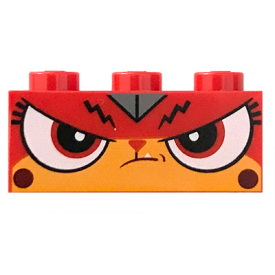 Brick 1 x 3 with Cat Face Angry Face, Mouth Closed (Angry Kitty) Pattern