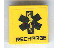 Tile 2 x 2 with Black EMT Star of Life and 'RECHARGE' Pattern (Sticker) - Set 7709