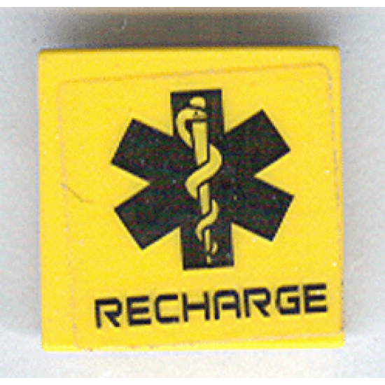 Tile 2 x 2 with Black EMT Star of Life and 'RECHARGE' Pattern (Sticker) - Set 7709