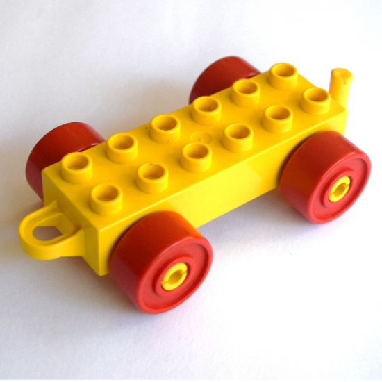 Duplo, Vehicle Car Base 2 x 6 with Red Wheels and Closed Hitch End