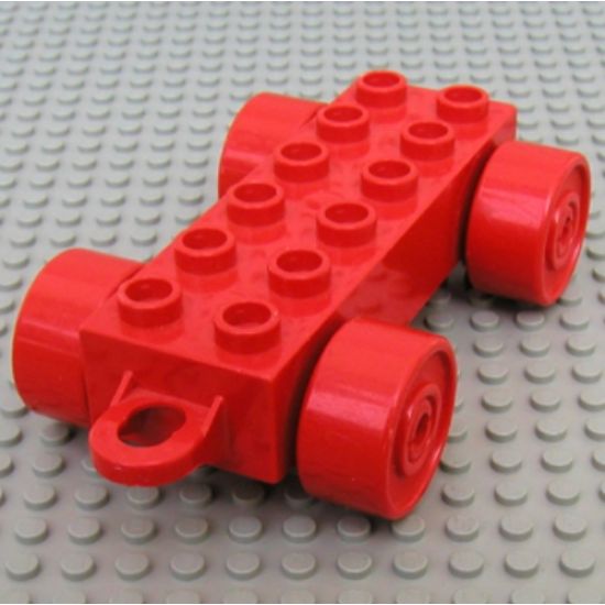 Duplo, Vehicle Car Base 2 x 6 with Red Wheels and Closed Hitch End
