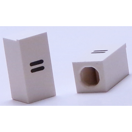 Tile, Modified 1 x 2 x 5/6 with Stud Hole in End and Black '=' Equal Sign Pattern