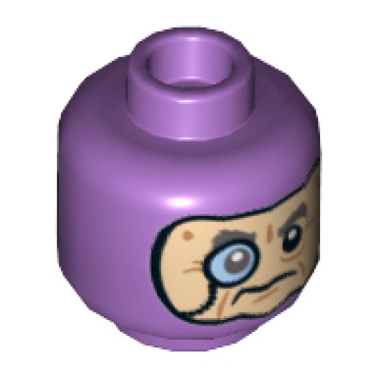 Minifigure, Head Dual Sided Alien with Bright Pink Eyes, Open Mouth with Pointed Teeth / Balaclava, Light Nougat Face with Monocle Pattern - Hollow Stud