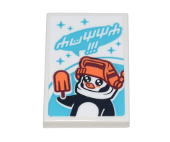 Tile 2 x 3 with Ninjago Logogram 'Yummy!!!' and Ice Planet Penguin Mascot with Orange Popsicle Pattern (Sticker) - Set 71741