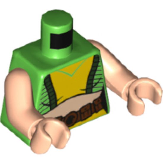 Torso Female Top with Black Stripes, Yellow Front Panel, Light Nougat Midriff, Reddish Brown Belt Pattern / Light Nougat Arms / Light Nougat Hands