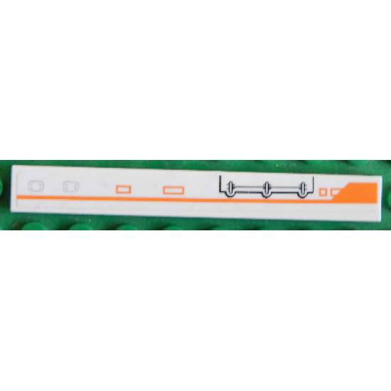 Tile 1 x 8 with Orange Line and Mechanical Pattern Model Right Side (Sticker) - Set 7645