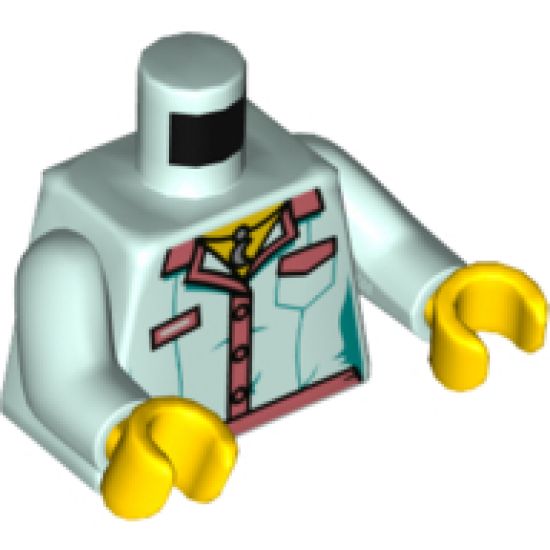 Torso Female Blouse, Dark Pink Collar and Trim and Silver Moon Necklace Pattern / Light Aqua Arms / Yellow Hands