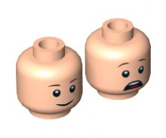 Minifigure, Head Dual Sided Brown Eyebrows, Pupils, Smile / Open Mouth Scared with Teeth and Tongue Pattern (Gray) - Hollow Stud