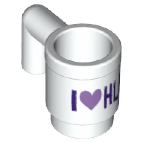 Minifigure, Utensil Cup with Dark Purple and Medium Lavender 'I' Heart 'HLC' Pattern