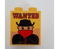Duplo, Brick 1 x 2 x 2 with Wanted Poster Pattern