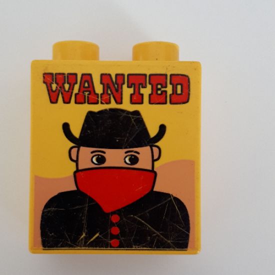 Duplo, Brick 1 x 2 x 2 with Wanted Poster Pattern