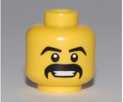 Minifigure, Head Moustache Black Thick, Grin with Teeth, White Pupils Pattern - Blocked Open Stud