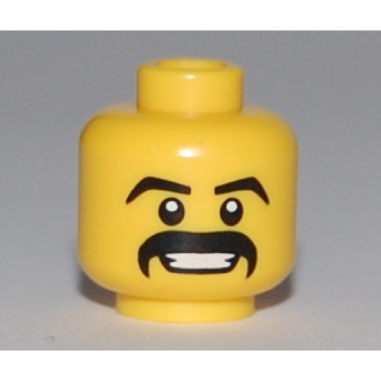 Minifigure, Head Moustache Black Thick, Grin with Teeth, White Pupils Pattern - Blocked Open Stud