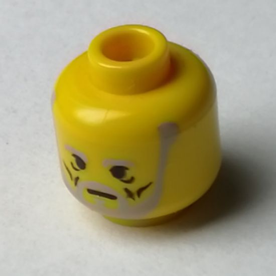 Minifigure, Head Beard with Gray Beard and Under-Eyes Wrinkles Pattern - Blocked Open Stud