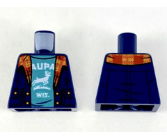 Torso Jacket with Plaid Collar, Dark Turquoise Shirt with White 'AUPA WIS' and Buck Pattern