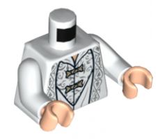 Torso LotR Shirt with Ornate Silver Fabric and Gold Clasps Pattern (Saruman) / White Arms / Light Nougat Hands