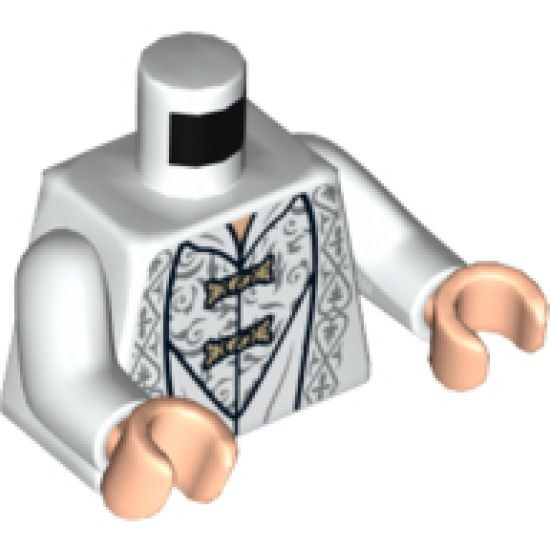 Torso LotR Shirt with Ornate Silver Fabric and Gold Clasps Pattern (Saruman) / White Arms / Light Nougat Hands