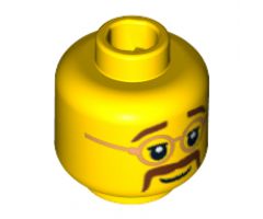 Minifigure, Head Glasses with Brown Moustache and Eyebrows Pattern - Blocked Open Stud