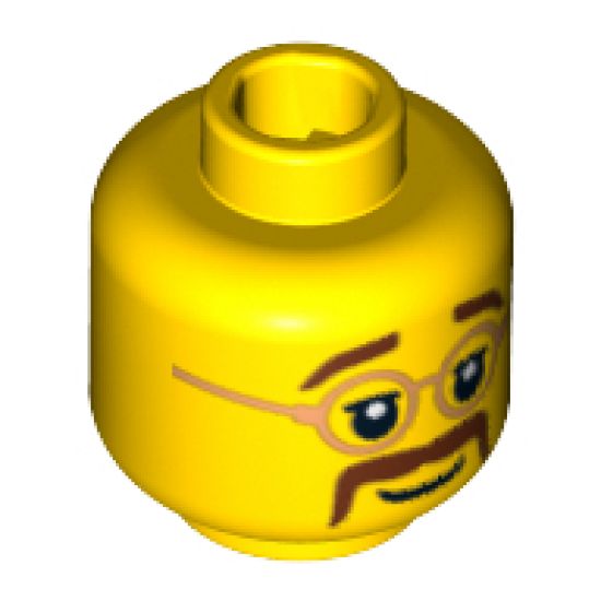Minifigure, Head Glasses with Brown Moustache and Eyebrows Pattern - Blocked Open Stud