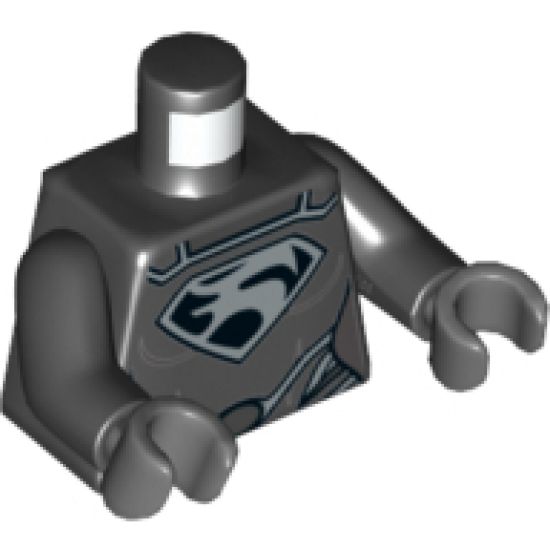 Torso Female Shirt with Faora Silver Chest Emblem and Oval Belt Buckle Pattern / Black Arms / Dark Bluish Gray Hands