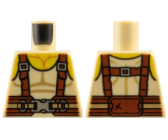 Torso Tank Top with Yellow Neck, Reddish Brown Suspenders and Belt, Silver Buckles Pattern