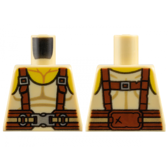 Torso Tank Top with Yellow Neck, Reddish Brown Suspenders and Belt, Silver Buckles Pattern