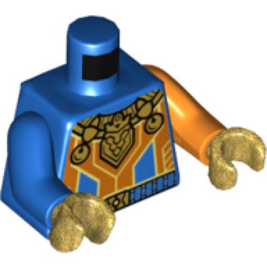Torso Nexo Knights Orange Stripes with Gold Bells and Trim Pattern / Orange Arm Left / Blue Arm Right / Pearl Gold Hands