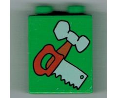 Duplo, Brick 1 x 2 x 2 with Hammer and Saw Pattern