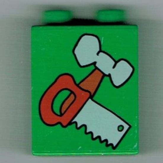 Duplo, Brick 1 x 2 x 2 with Hammer and Saw Pattern